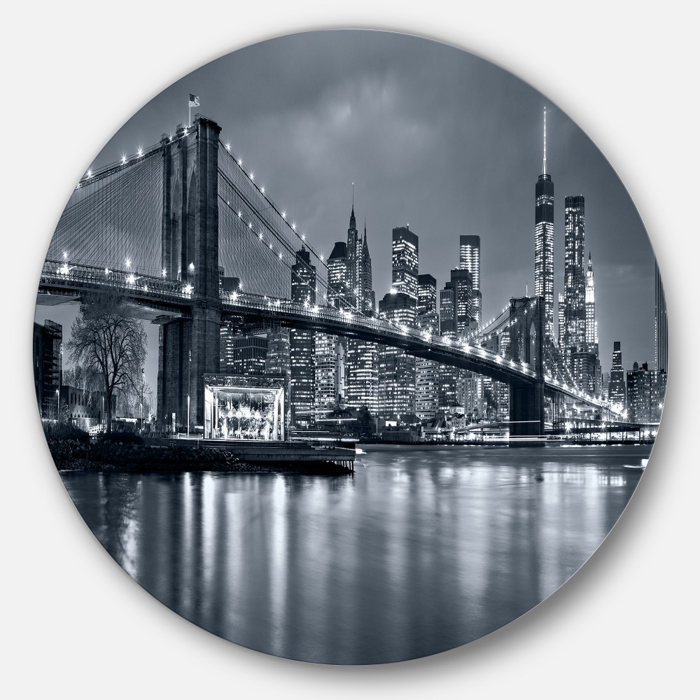Panorama New York City at Night Ultra Vibrant Cityscape Metal Circle