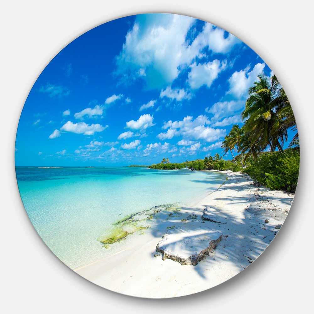 Tropical Beach with Palm Shadows Large Seashore Metal Circle Wall Art ...