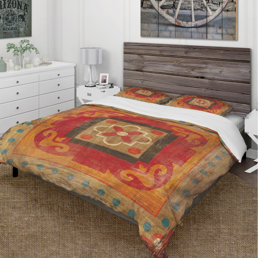 Designart Moroccan Orange Tiles Collage Ii Cottage Comforter