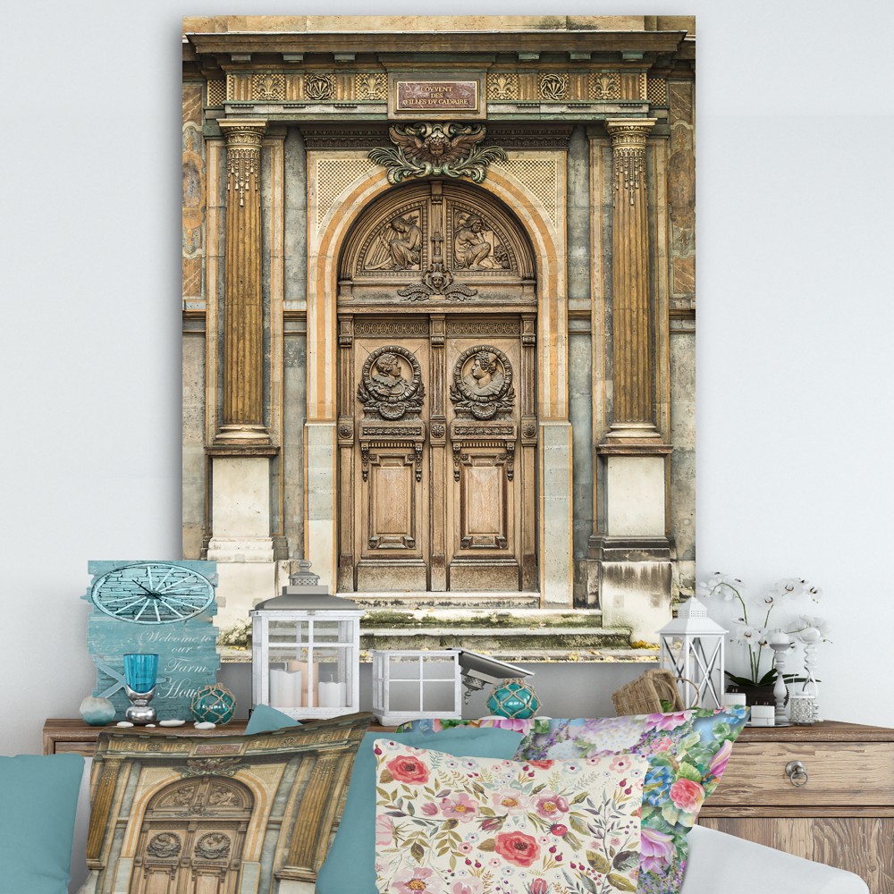 Designart Old Wooden Door With Carvings In Paris France Vintage Canvas Art