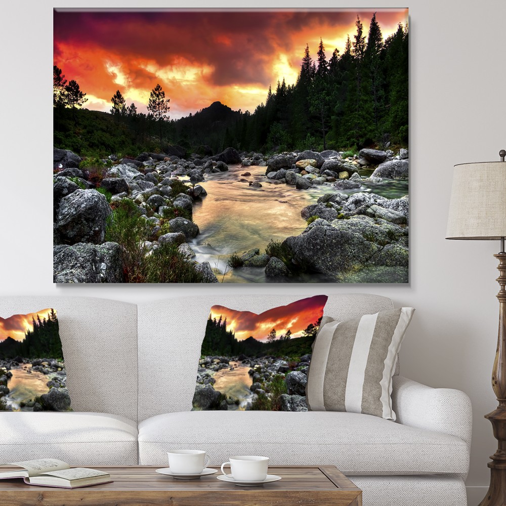 Designart Rocky Mountain River At Sunset Extra Large Wall Art Landscape
