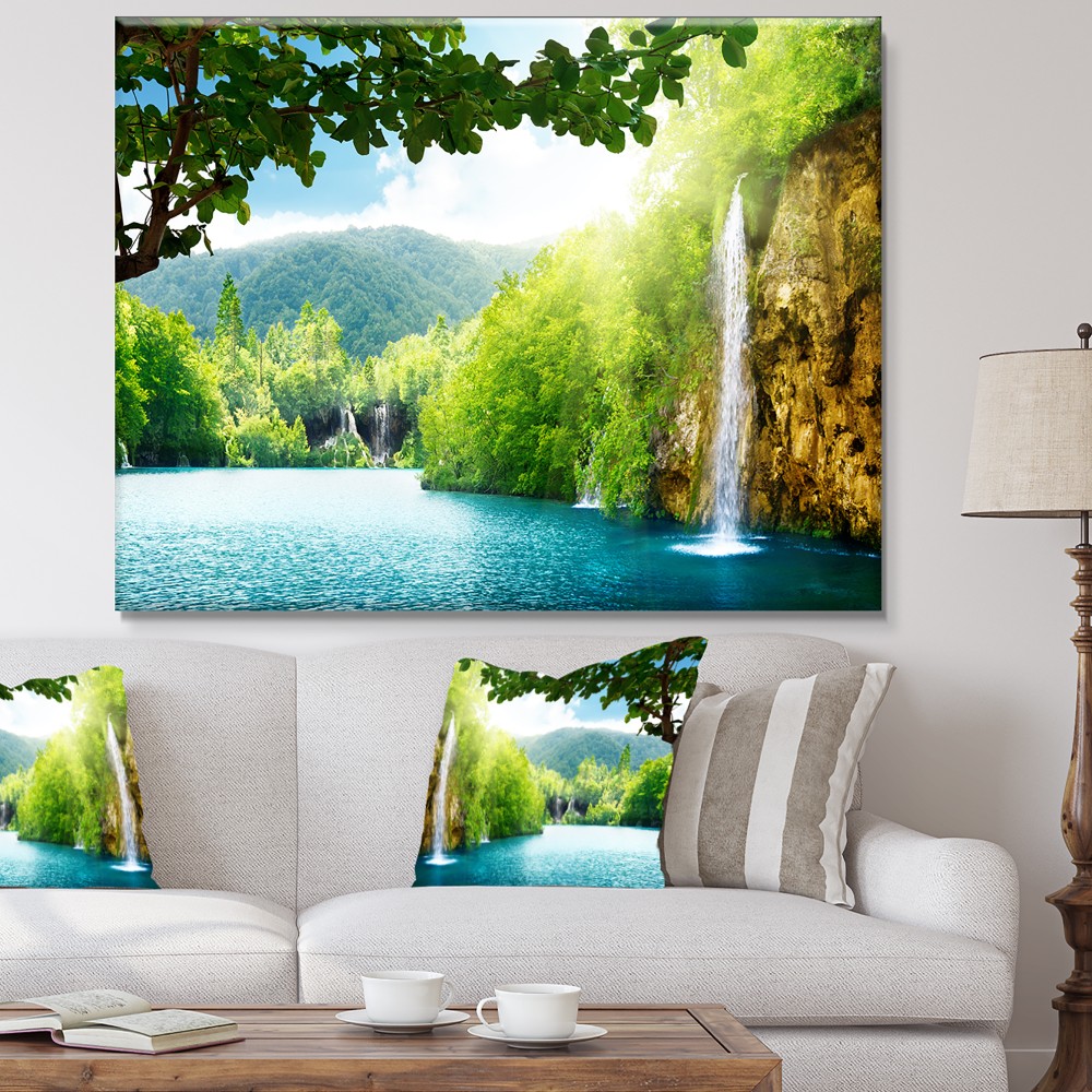 Designart Waterfall In Deep Forest Landscape Photography Canvas Art Print 12x8
