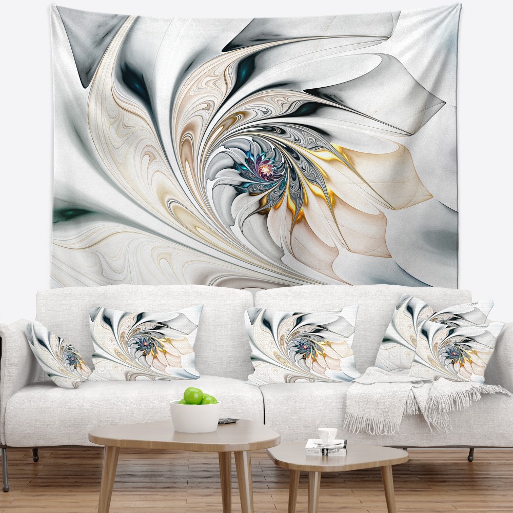 Designart - White Stained Glass Floral Art - Floral Wall Tapestry